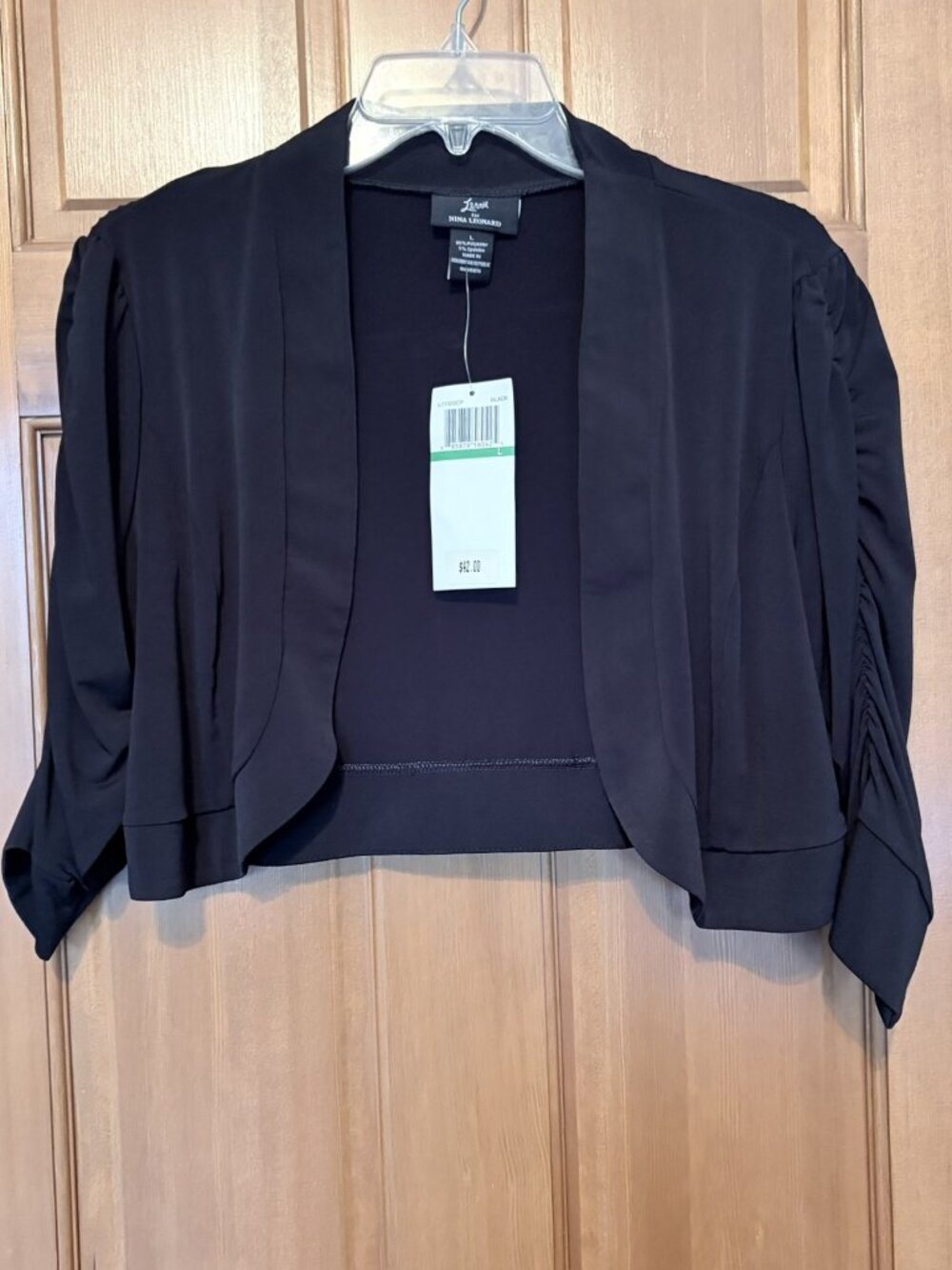 Lemmie Nina Leonard Cropped Black Bolero Ruched Sleeve Large NWT